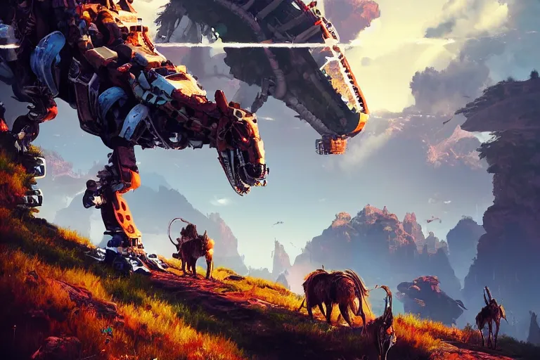 Image similar to bristleback machine mecanical creature robot of horizon forbidden west horizon zero dawn radiating a glowing aura global illumination ray tracing hdr fanart arstation by ian pesty and alena aenami artworks in 4 k