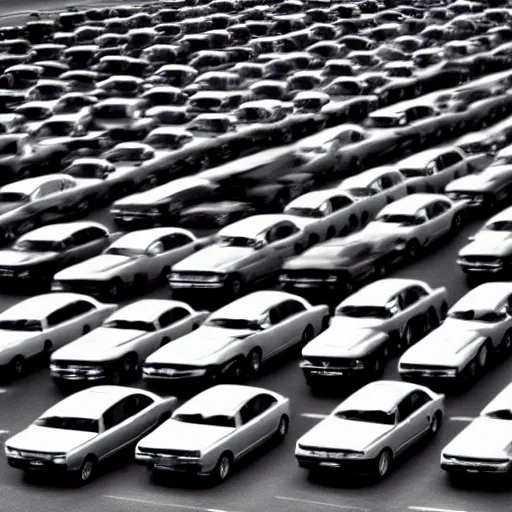 Image similar to Beatiful liminal Fuzzy Photograph of an infinite never-ending parking lot filled with cars, low angle