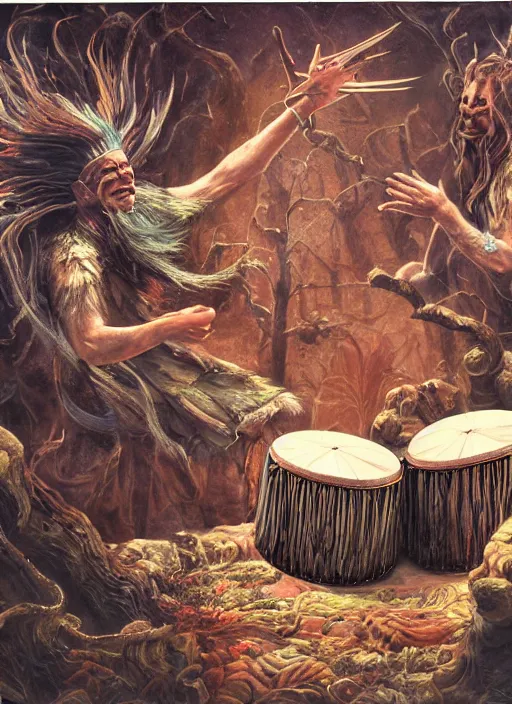 Prompt: a painting of shamanic drums , matte painting, highly detailed, fantasy art