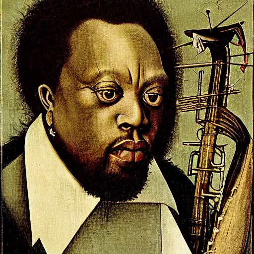 Image similar to charles mingus by hieronymus bosch