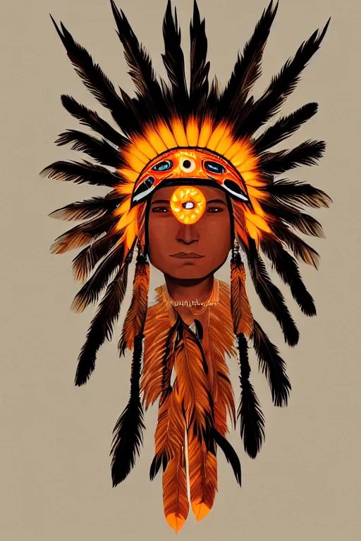 Prompt: a native american with orange glowing eyes, made out of corn, highly detailed, digital art, sharp focus, trending on art station, american indian headdress, anime art style