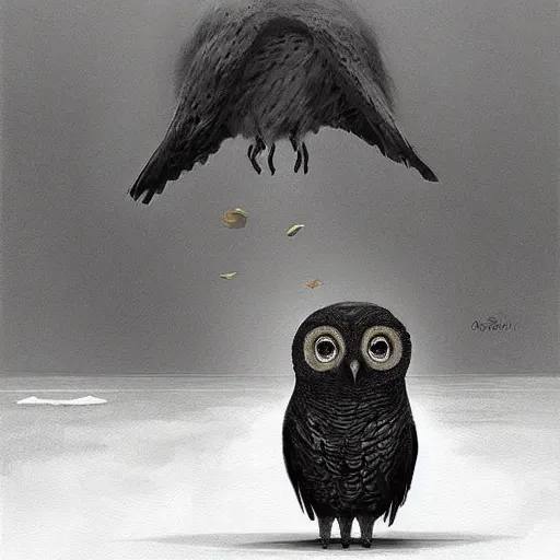 Image similar to Sapiential the smart but sad owl in style A Separate Reality: New Paintings of Dystopian Worlds by Alex Andreev