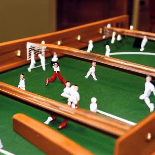 Prompt: a photo general of table football soccer, vintage