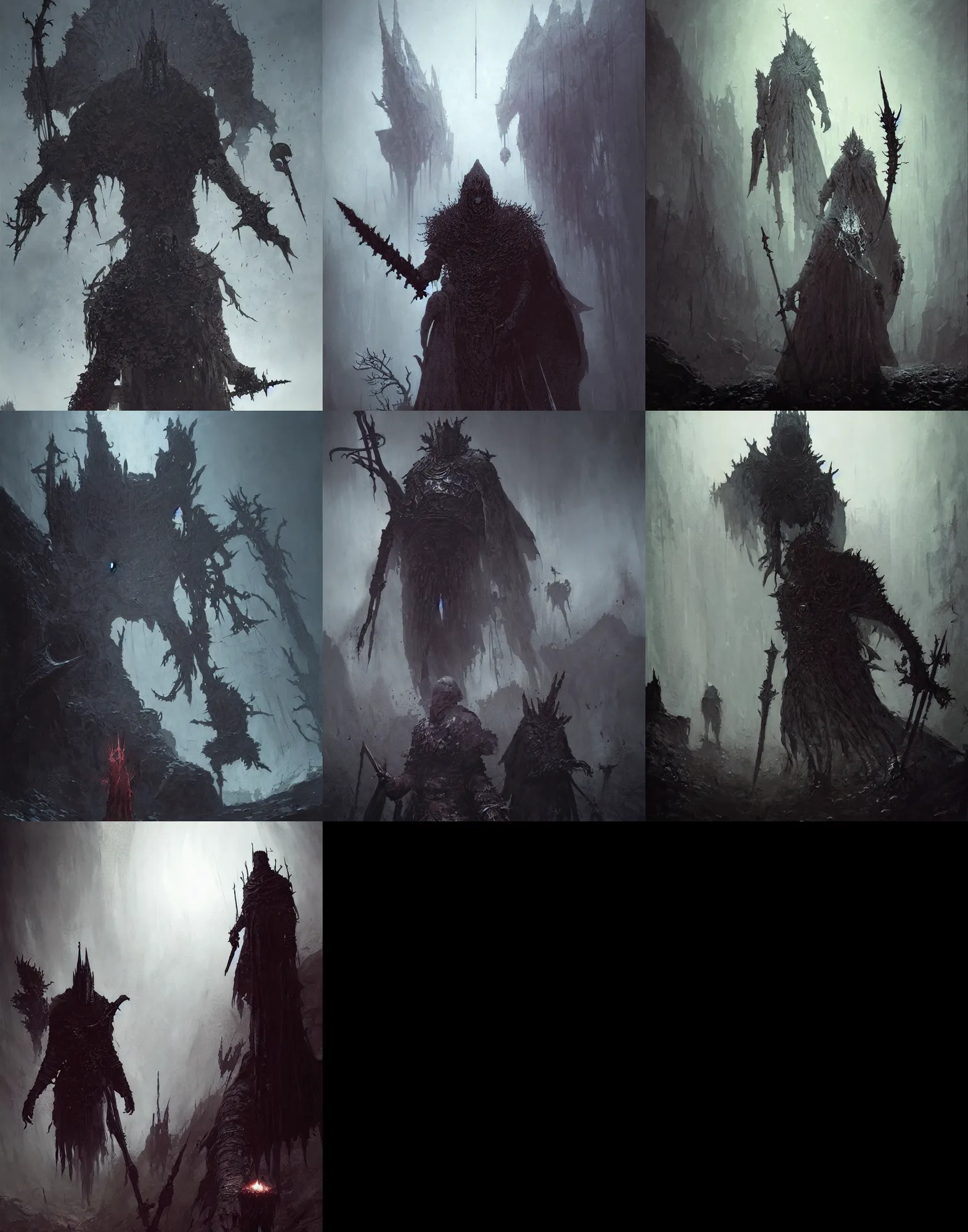 Prompt: folk horror illustration of the ashen one from dark souls 3, art by greg rutkowski, art by craig mullins, art by wayne barlowe, art by Yoshitaka Amano