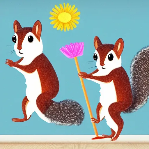 Image similar to cute furry squirrels dancing and cleaning moonlight and flowers