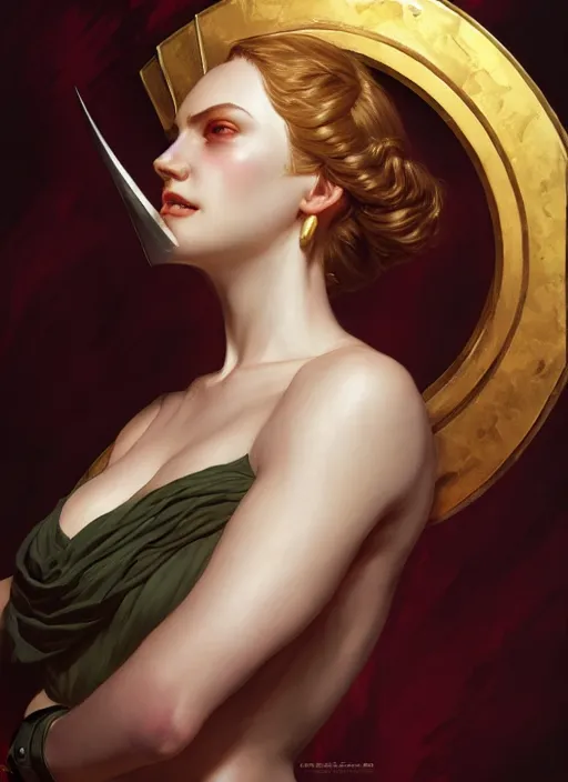 Image similar to overlord, overlord season 4, body portrait, slight smile, highly detailed, digital painting, artstation, concept art, sharp focus, illustration, art by wlop and J. C. Leyendecker and Edmund Bliar Leighton and Charlie Bowater