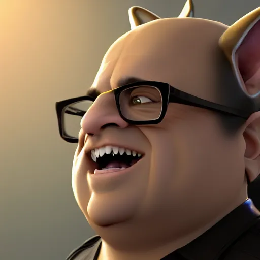 Prompt: Danny Devito as a cat boy render as a very beautiful 3d anime boy, long braided hair, hazel eyes, full round face, cinematic lightning, medium shot, mid-shot, highly detailed, trending on Artstation, Unreal Engine 4k, cinematic wallpaper