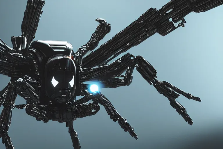 Image similar to sci fi spider bot, highly detailed, cinematic, dramatic lighting, 8 k