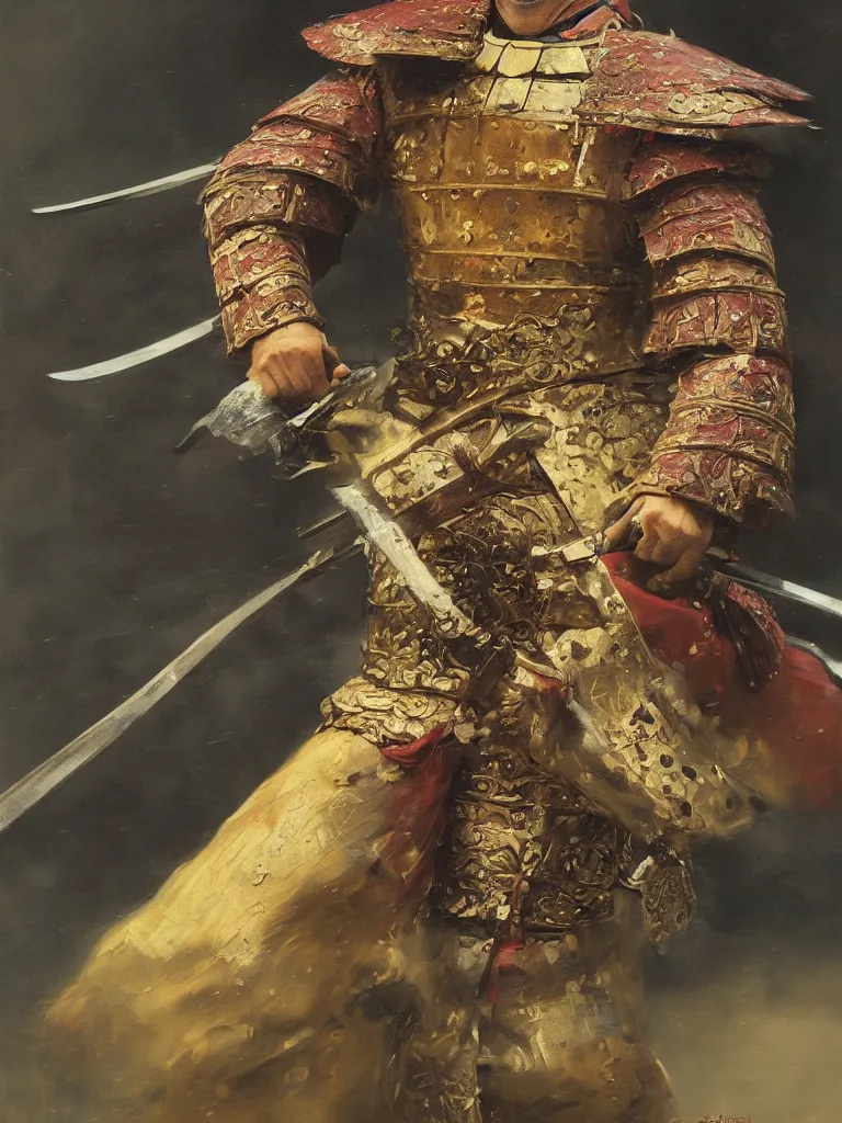 Image similar to close up of a seasoned samurai in full armor, cinematographic shot, by vladimir volegov and alexander averin and delphin enjolras and daniel f. gerhartz