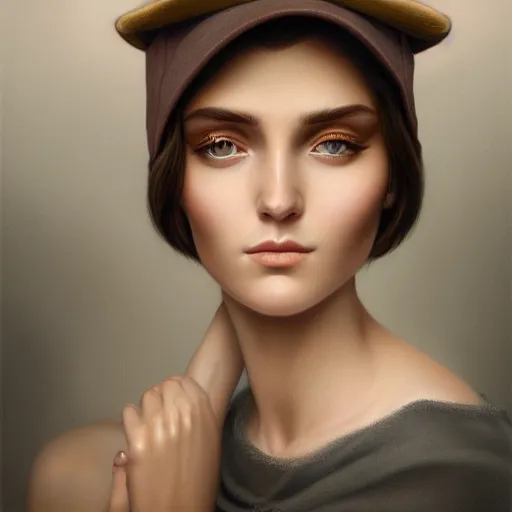 Image similar to tom bagshaw portrait, beautiful portrait of a woman with angel eyes in a suit, hair under a baseball cap, professionally retouched, focus eyes, ultra realistic soft painting, insanely detailed linework, symmetrical accurate intricate features, behance, 8 k