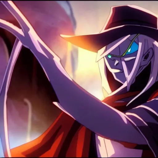 Image similar to Karthus from League of Legends in anime movie, dragonballz, jojo