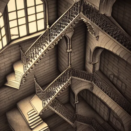 Image similar to mc escher hogwarts stairs, highly detailed, 4 k, hdr, award - winning, octane render, artstation