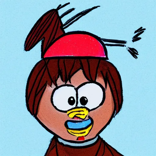 Prompt: An upset bird wearing an antenna beret hat | simple doodle