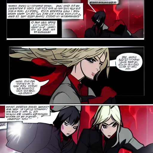 Image similar to Team RWBY fight scene, comic book art