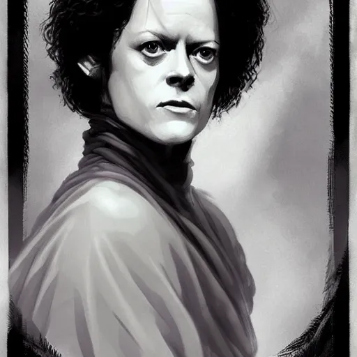 Image similar to young sigourney weaver as a d & d monk martial artist, character portrait by wlop