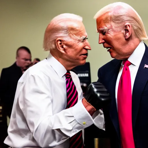 Prompt: 8k, dslr enhanced photo of Donald Trump punching Joe Biden