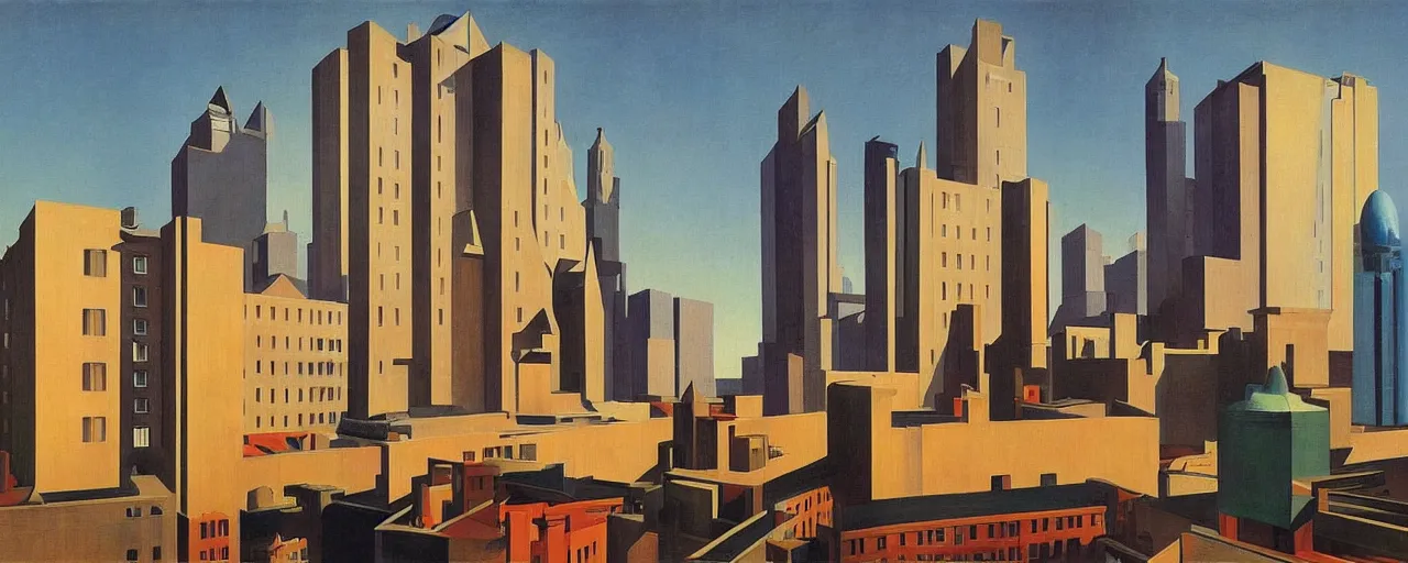 Image similar to hotel in a futuristic city, dada, edward hopper, rene magritte, highly detailed