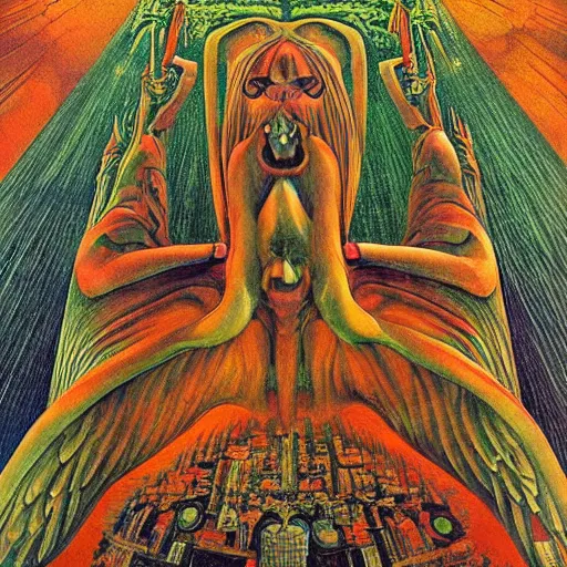 Prompt: A beautiful illustration. I was born in a house with a million rooms, built on a small, airless world on the edge of an empire of light and commerce. overhead view by Ernst Fuchs, by Tony Moore monumental, cosy