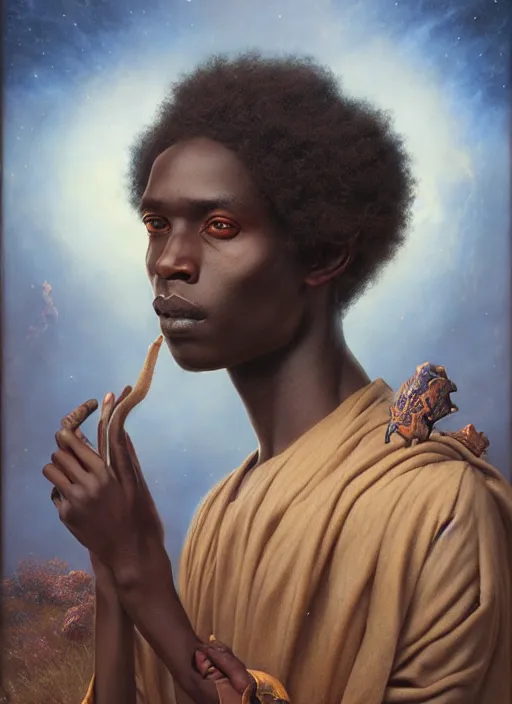 Image similar to portrait of a magical african boy, by agostino arrivabene and tom bagshaw and manuel sanjulian