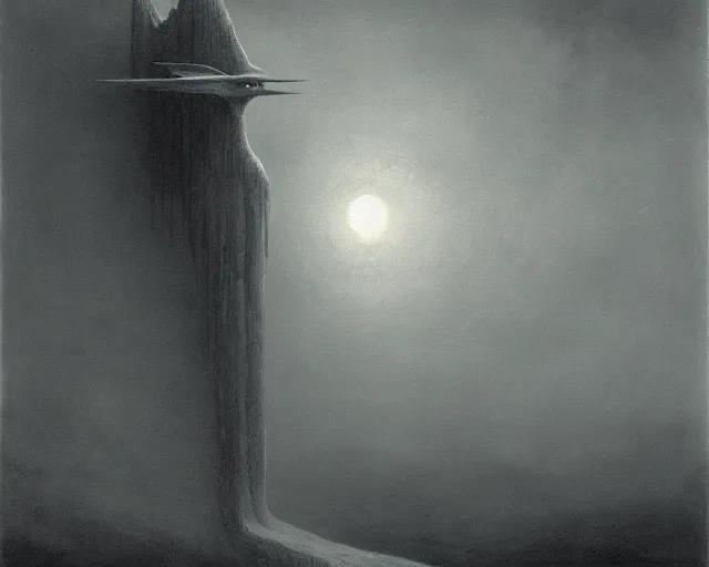 Image similar to giant terrifying birds god above a sky, scary, foreboding, mysterious minimalistic, by beksinski