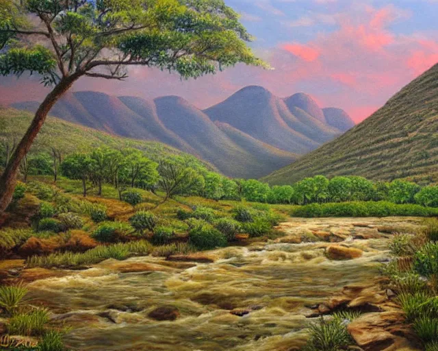 Image similar to A photorealistic painting of Karkloof Nature Reserve