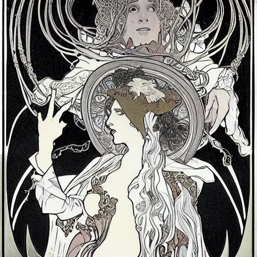 Image similar to lovecraftian villain by alphonse mucha