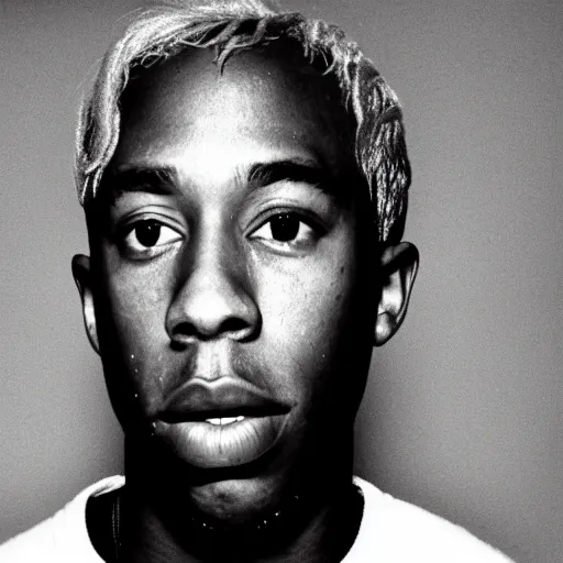 Image similar to Tyler The Creator in a blond wig by Andy Warhol