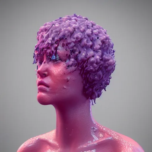 Prompt: 3 d render of wet orange skin with purple warts and curly hairs | seamless | unreal engine | octane | red shift