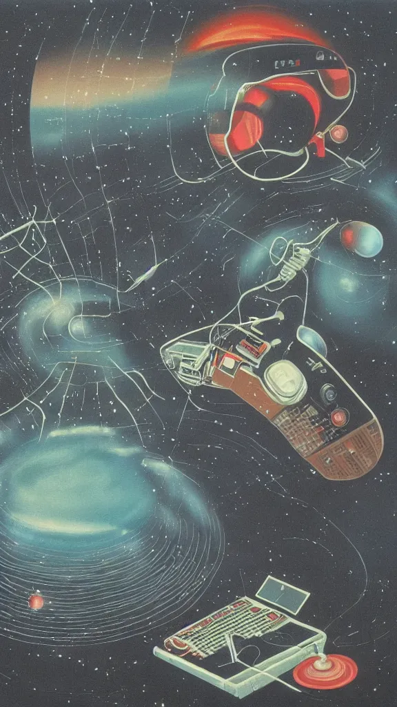 Image similar to 1 9 8 0 s airbrush surrealism illustration of a radio over a cosmic landscape by ryo ohshita