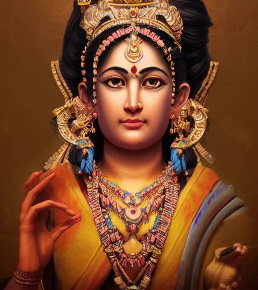 Image similar to portrait of hindu goddess, hindu concept art, cgsociety, octane render, trending on artstation, artstationHD, artstationHQ, unreal engine, 4k, 8k