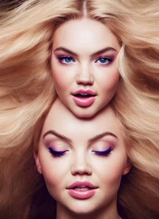 Prompt: beautiful portrait of a young woman with a perfect body who is a perfect blend of kate upton and dove cameron dressed like alice from alice in wonderland and rolling hard on ecstasy and peaking on pure molly, pupils dilated, mouth open in euphoric ecstasy, hands in her hair, photography, high definition, 8 k resolution, retouched, glamour