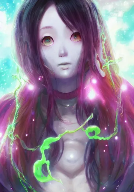 Image similar to beautiful portrait of a slime woman's face by aramaki shinji, amano yoshitaka, lilia alvarado, 8 k, urobuchi gen, hd, anime art