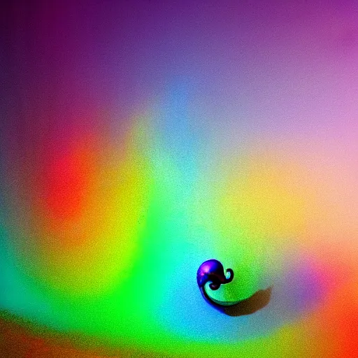 Image similar to A Hyper Space Snail leaving a Trail of Oil Slick Rainbow while it performs violin for the insect kingdom HDR