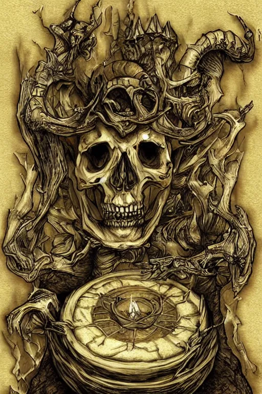 Image similar to ancient lich summoning skeleton on magical altar, internet digital art drawing, digital art, realistic art,