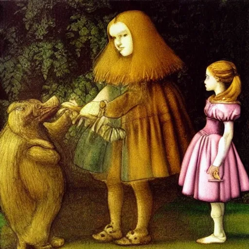 Image similar to alice in wonderland by leonardo da vinci