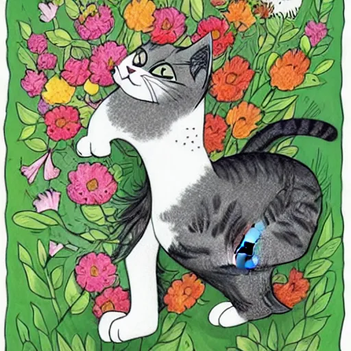 Image similar to cat smelling flowers, in the style of chiara bautista