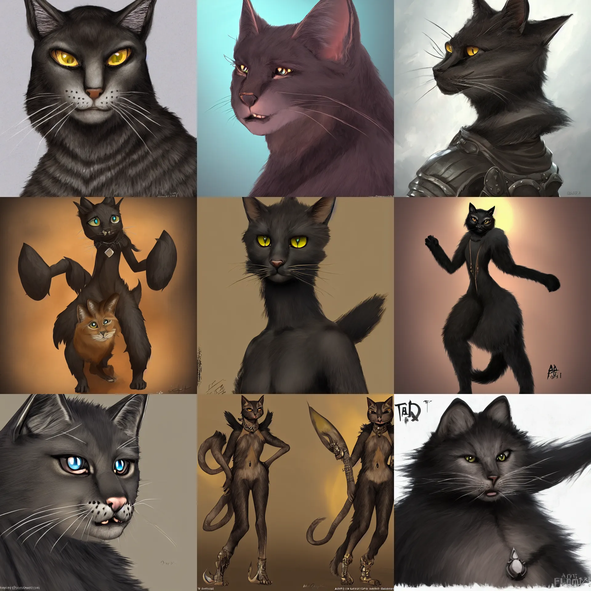 Prompt: black fur tabaxi, character portrait, artstation contest winner, furry art, d & d official art, furaffinity