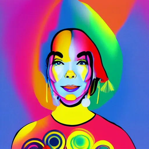 Image similar to bjork in the style of peter max