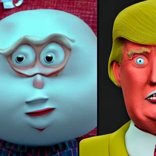 Image similar to donald trump in coraline, obese cartoon character