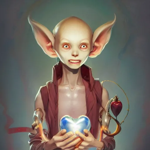 Image similar to A skinny goblin holding a shiny Sacred Heart, by Stanley Artgerm Lau, WLOP, Rossdraws, James Jean, Andrei Riabovitchev, Marc Simonetti, Yoshitaka Amano, ArtStation, CGSociety,