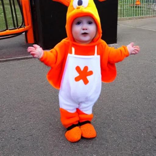 Image similar to cute baby chick dressed as an inmate