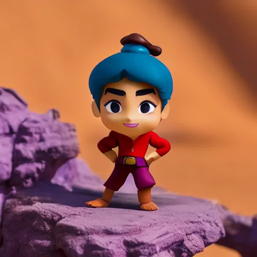 Image similar to pixar adventurer aladdin as nendoroid, side view, 8 k hd dof, kodak film,