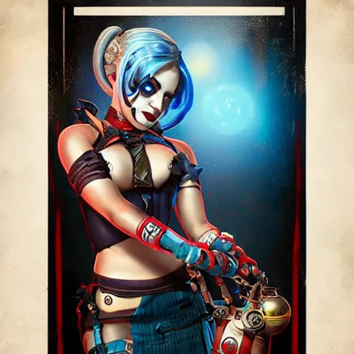 Image similar to bioshock steampunk portrait of harley quinn in bikini, Pixar style, by Tristan Eaton Stanley Artgerm and Tom Bagshaw.
