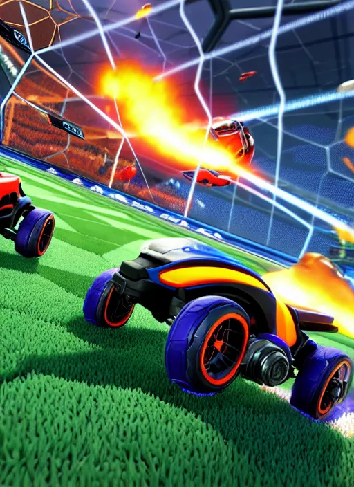 Image similar to rocket league with wheel chairs, octane render, unreal engine, 8 k, ultra detailed