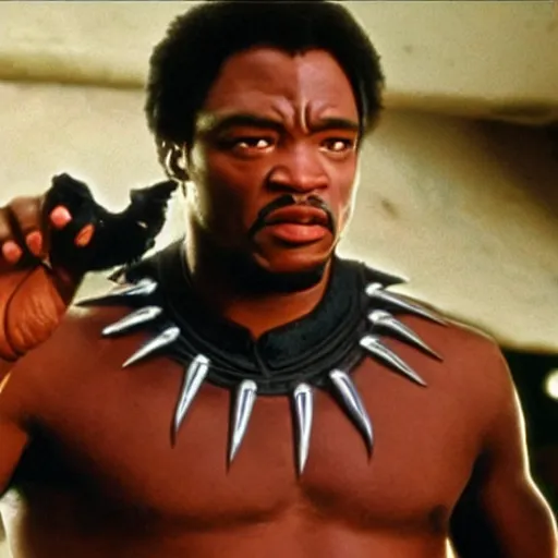 Prompt: a still of Quentin Tarantino starring as the black panther