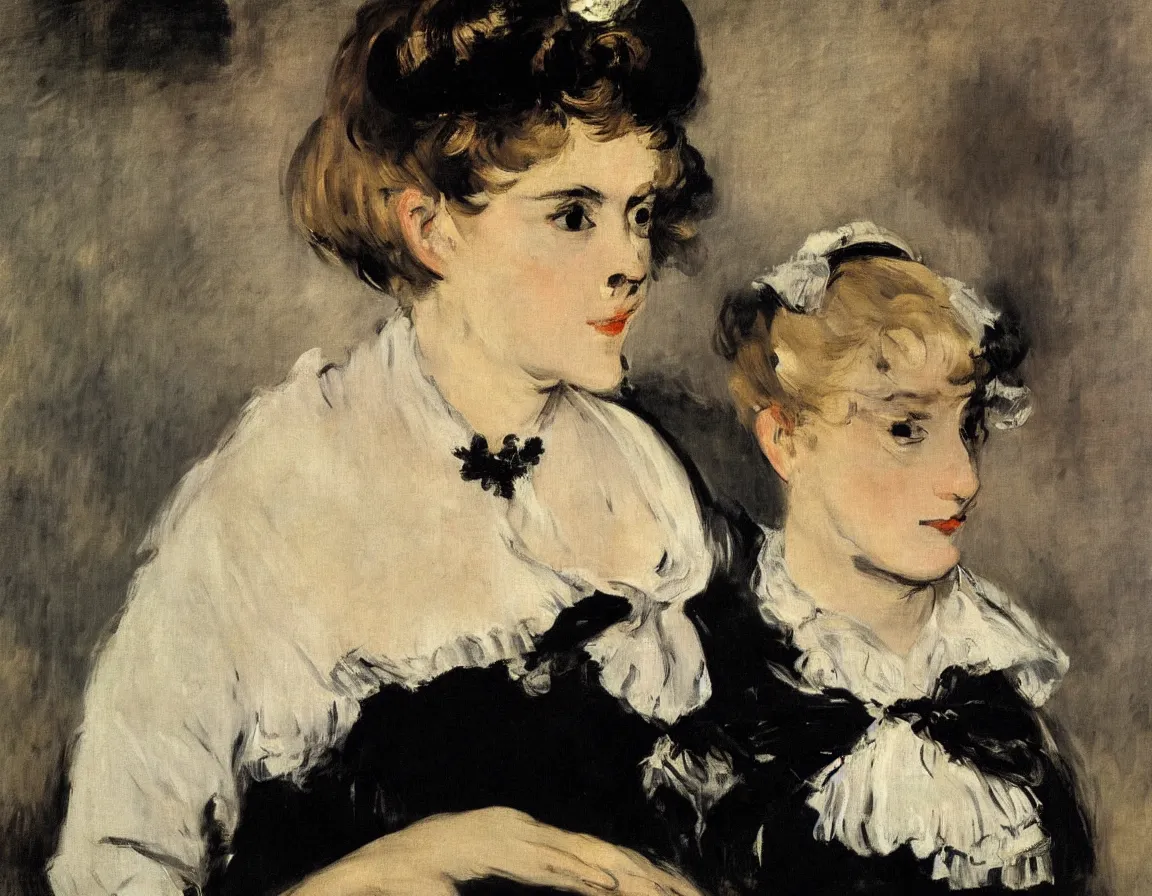 Image similar to edouard manet. a close up portrait of a marie lefebure.