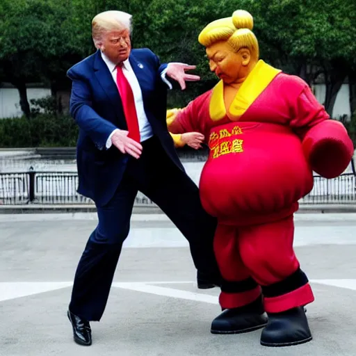 Prompt: donald trump against xi jinping street fighter duel