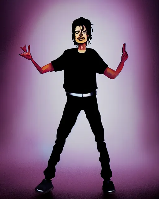 Image similar to portrait of michael jackson in the style of justin roiland. cinematic lighting. style of rick & morty. photographic, photography. by justin roiland