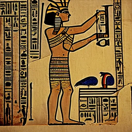 Image similar to ancient egyptian art of set taking a selfie