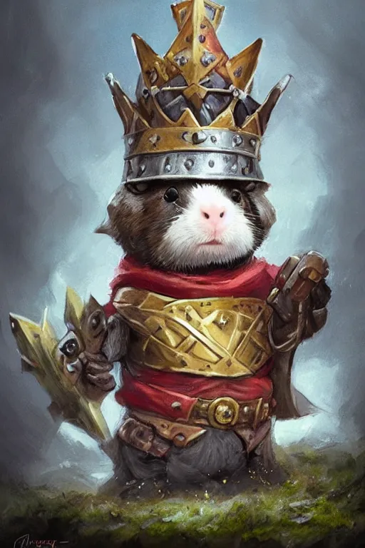 Image similar to cute little anthropomorphic Guinea Pig knight wearing a cape and a crown, tiny, small, miniature bear, baby animal, short, pale blue armor, cute and adorable, pretty, beautiful, DnD character art portrait, matte fantasy painting, DeviantArt Artstation, by Jason Felix by Steve Argyle by Tyler Jacobson by Peter Mohrbacher, cinematic lighting